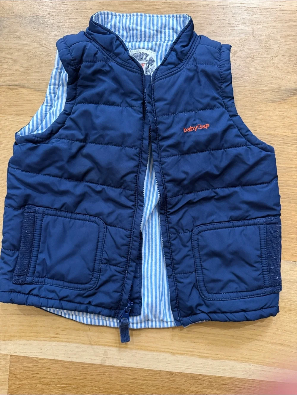 12-18 Months GAP Navy Quilted Puffer Vest with Stripe Lining